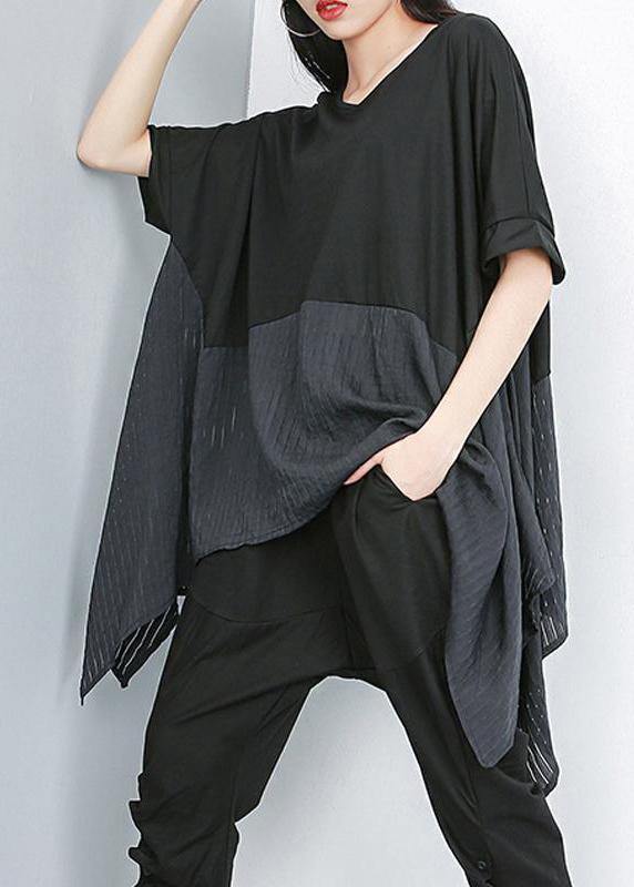 Handmade cotton shirts women stylish Summer Patchwork Batwing Sleeve Casual Blouse - SooLinen