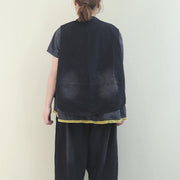 Handmade denim black dotted cotton top sleeveless tops - SooLinen