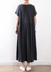 Handmade dull gray Tunics Pakistani Shape patchwork exra large hem silk Summer Dresses - SooLinen