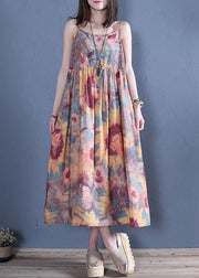 Handmade floral cotton Tunics Spaghetti Strap Cinched Traveling summer Dress - SooLinen
