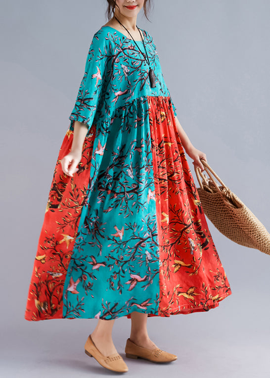 Handmade floral linen Soft Surroundings Women pattern o neck patchwork cotton Summer Dress
