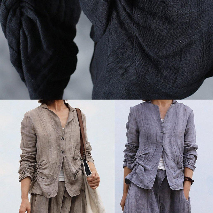 Handmade gray linen tunic pattern Cinched Knee fall blouse - SooLinen
