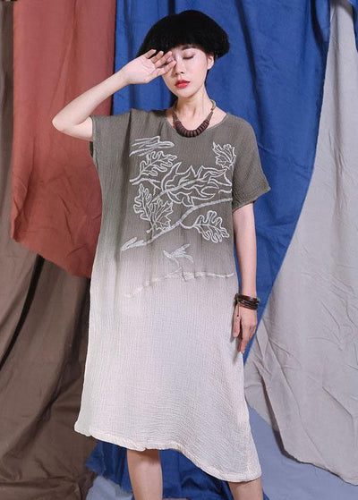 Handmade gray o neck cotton quilting clothes Gradient color Traveling sundress Dresses - SooLinen