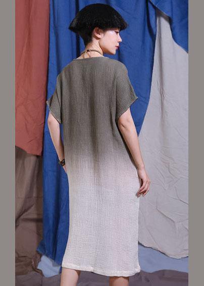 Handmade gray o neck cotton quilting clothes Gradient color Traveling sundress Dresses - SooLinen