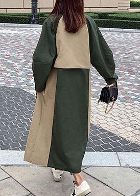 Handmade green Fine outwear Cotton double breast patchwork coat - SooLinen