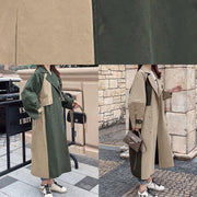 Handmade green Fine outwear Cotton double breast patchwork coat - SooLinen