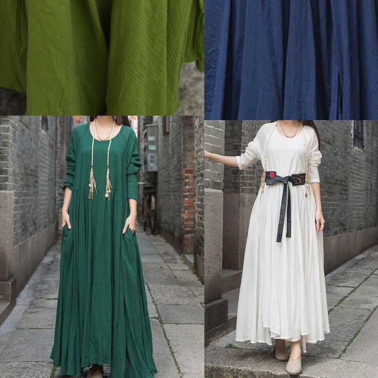 Handmade green cotton dresses long sleeve Maxi summer Dresses - SooLinen