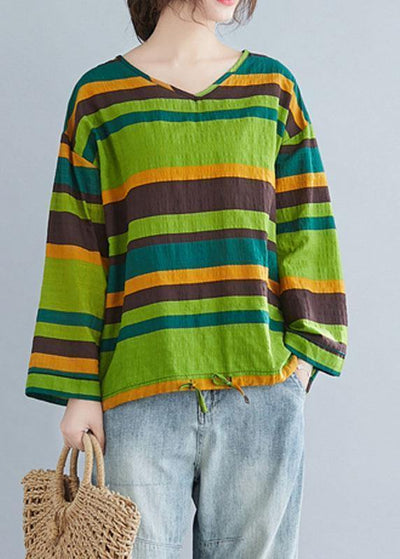 Handmade green striped cotton shirts baggy tunic spring shirts - SooLinen