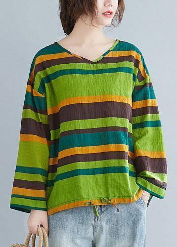 Handmade green striped cotton shirts baggy tunic spring shirts - SooLinen