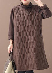 Handmade high neck pockets spring clothes Inspiration chocolate Dresses - SooLinen