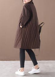 Handmade high neck pockets spring clothes Inspiration chocolate Dresses - SooLinen