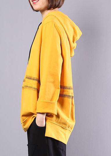 Handmade hooded cotton clothes For Women Photography yellow tops autumn - SooLinen