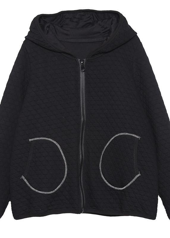 Handmade hooded cotton tops for women Photography black short coat fall - SooLinen