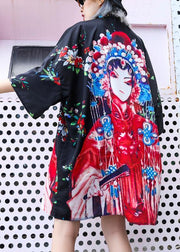 Handmade lapel half sleeve Cotton clothes For Women design black print Dresses summer - SooLinen