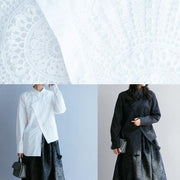 Handmade lapel hollow out clothes Fashion Ideas black top - SooLinen