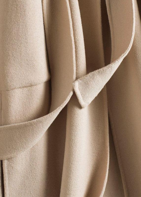 Handmade lapel tie waist Fine Woolen Coats Women Notched Woolen Coats - SooLinen