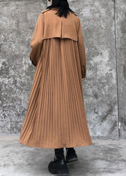 Handmade lapel Cinched cotton quilting clothes Wardrobes kahki long Dresses - SooLinen