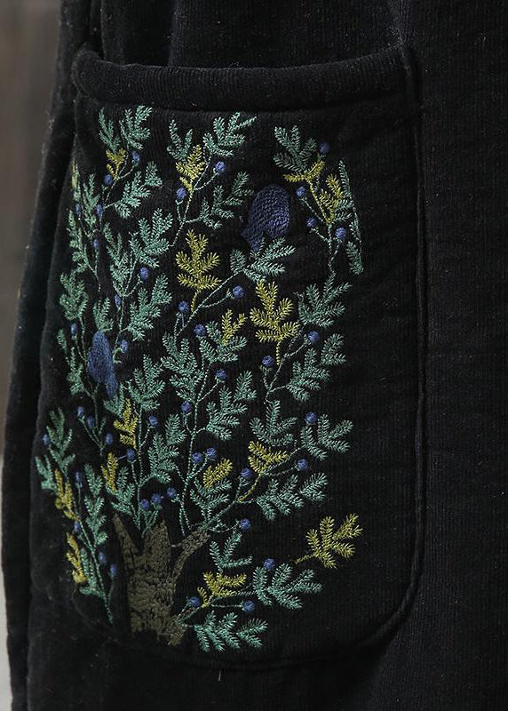 Handmade linen Tunics Women Embroidered Turtleneck Winter Cotton Midi Dress