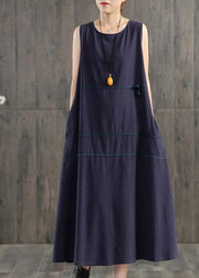 Handmade linen quilting dresses Korea Pure Color Appliques Sleeveless Dress For Women - SooLinen