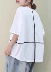 Handmade o neck Batwing Sleeve cotton summer top pattern white top - SooLinen