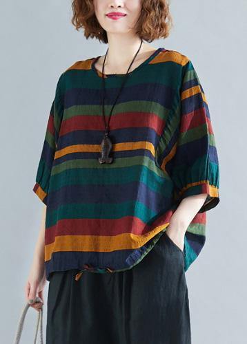 Handmade o neck Batwing Sleeve linen spring clothes For Women rainbow shirts - SooLinen