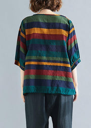 Handmade o neck Batwing Sleeve linen spring clothes For Women rainbow shirts - SooLinen