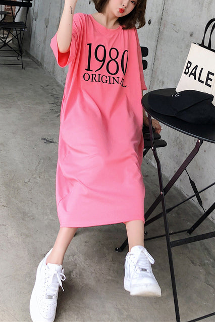Handgemachte O-Ausschnitt Halbarm-Baumwollkleidung für Frauen 2019 Outfits Rosendruck langes Kleid Sommer