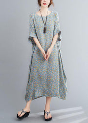 Handmade o neck clothes Women Inspiration light green floral Maxi Dress - SooLinen