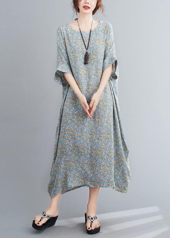 Handmade o neck clothes Women Inspiration light green floral Maxi Dress - SooLinen