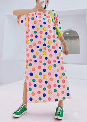 Handmade o neck clothes Women Neckline pink Smiley print Plus Size Dresses - SooLinen