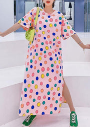 Handmade o neck clothes Women Neckline pink Smiley print Plus Size Dresses - SooLinen