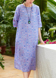 Handmade o neck half sleeve linen dress Fabrics light purple Dresses summer - SooLinen