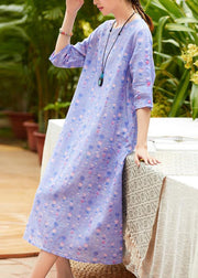 Handmade o neck half sleeve linen dress Fabrics light purple Dresses summer - SooLinen