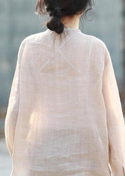 Handmade o neck linen clothes Shirts nude top half sleeve - SooLinen