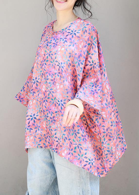 Handmade o neck linen clothes Wardrobes pink floral blouses bracelet sleeved - SooLinen