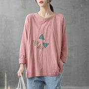 Handmade o neck patchwork clothes Fabrics pink blouses - SooLinen