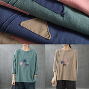 Handmade o neck patchwork clothes Fabrics pink blouses - SooLinen