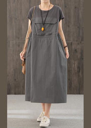 Handmade o neck Cinched quilting clothes Inspiration dark gray Maxi Dress - SooLinen