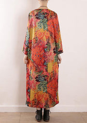 Handmade orange print chiffon Robes Korea Wardrobes o neck Maxi fall Dresses - SooLinen