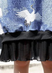 Handmade patchwork Cotton clothes Women design blue prints Dresses fall - SooLinen