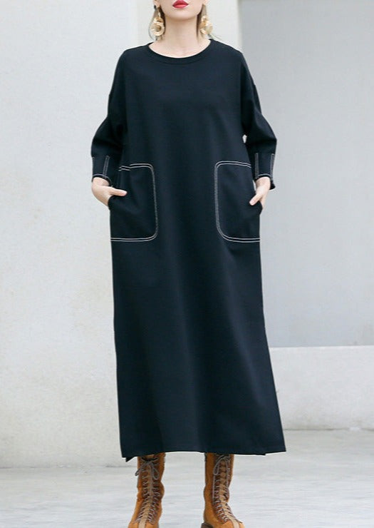 Handmade pockets cotton outfit Vintage Wardrobes black Plus Size Dresses