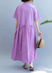 Handmade purple dress v neck patchwork Dress - SooLinen
