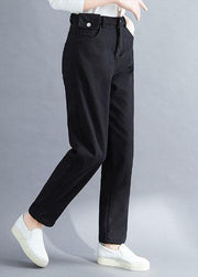 Handmade spring wild trousers oversize black Gifts pockets pants - SooLinen