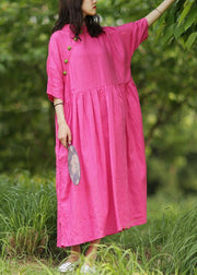 Handmade stand collar Cinched cotton dresses Tutorials rose cotton Dresses - SooLinen