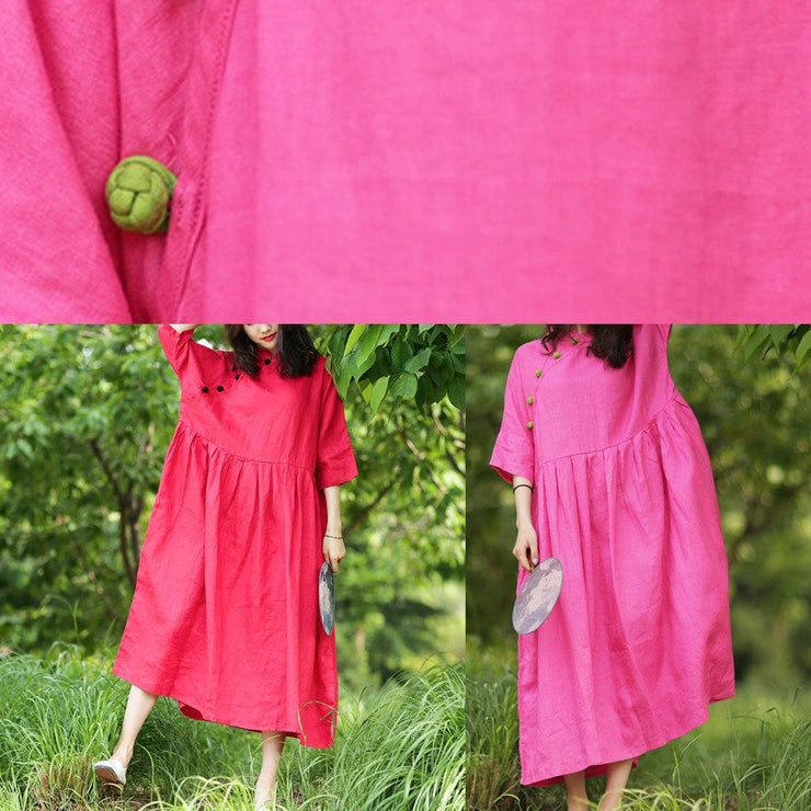 Handmade stand collar Cinched cotton dresses Tutorials rose cotton Dresses - SooLinen
