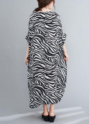 Handmade striped dresses o neck Batwing Sleeve loose summer Dress - SooLinen
