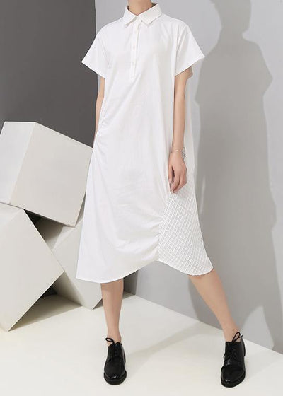 Handmade fine Women Patchwork Irregular Short Sleeve Summer Dress - SooLinen