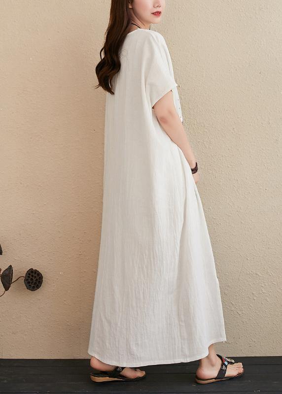 Handmade v neck Fashion Ideas white patchwork print Dresses - SooLinen