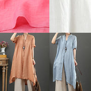 Handmade v neck linen summer shirts Gifts light blue tops - SooLinen