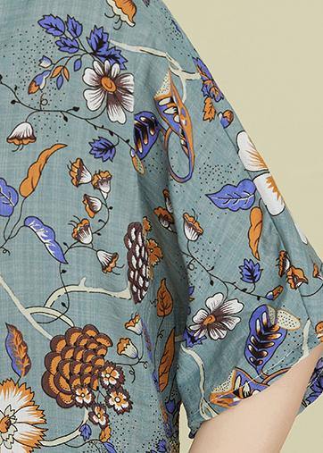 Handmade v neck pockets summer Wardrobes Sewing gray print Robe Dresses - SooLinen